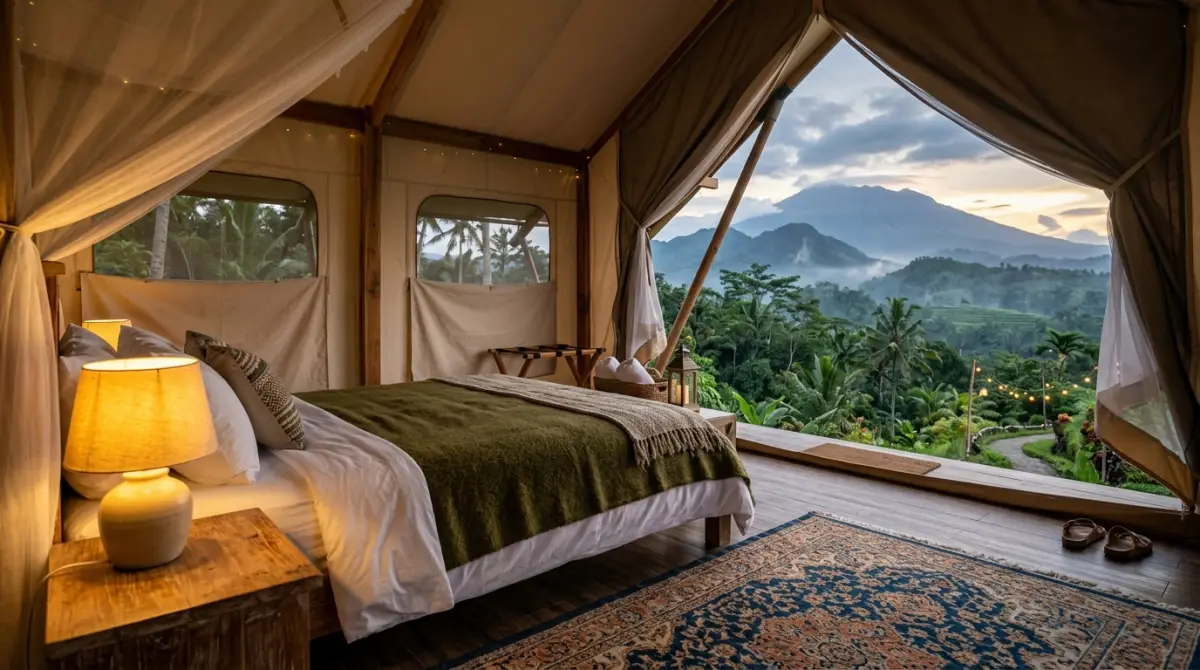 Interior mewah glamping yang nyaman untuk keluarga