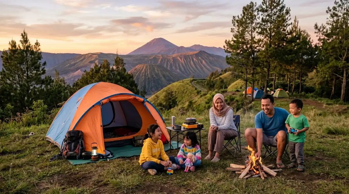 Keluarga camping di Malang