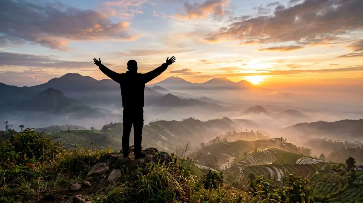 Pemandangan sunrise memukau di campground Jawa Timur