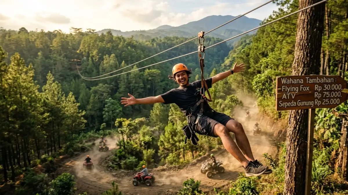 Wahana flying fox dan ATV di kawasan wisata alam Coban Rondo