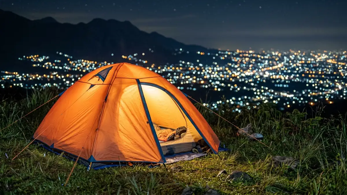 Lokasi camping di Batu dengan tenda menghadap kota