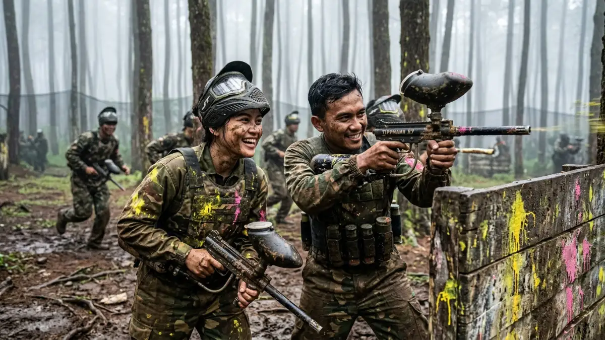 Rombongan peserta paintball di Batu Malang