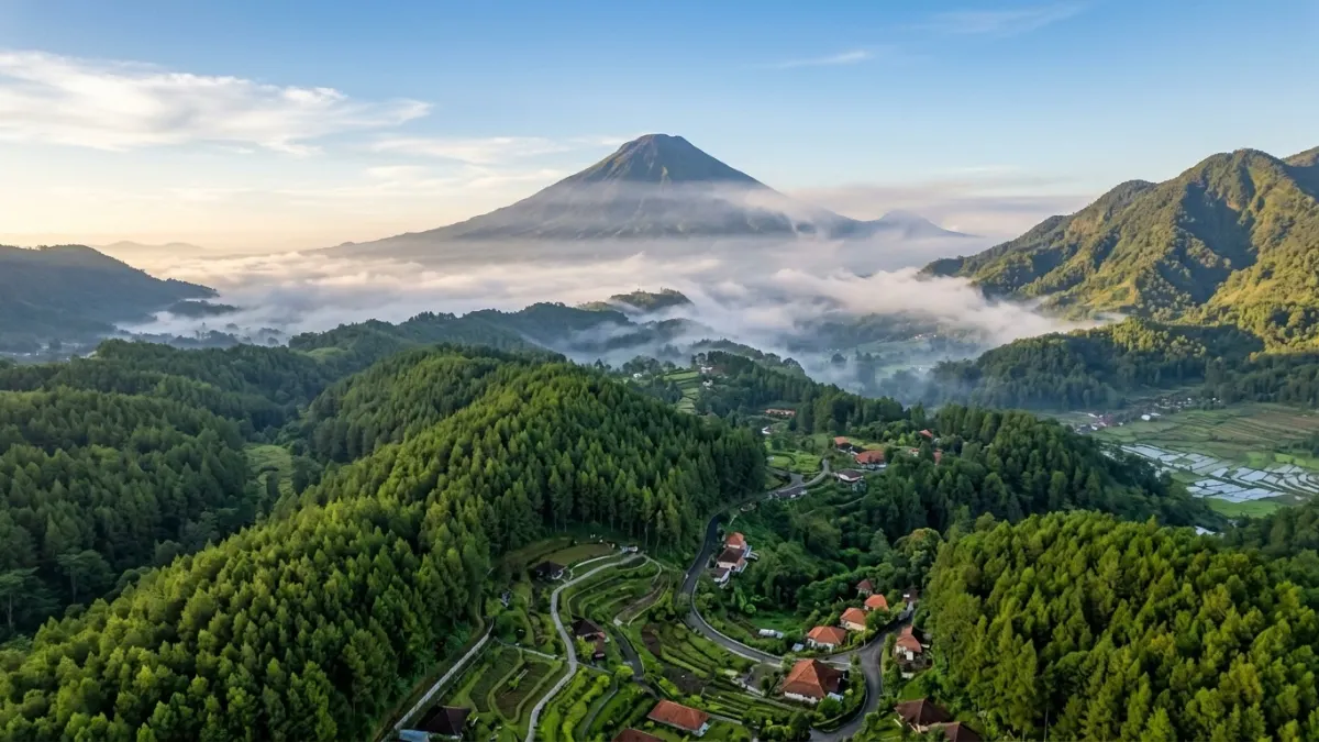 Pemandangan pegunungan hijau di Trawas