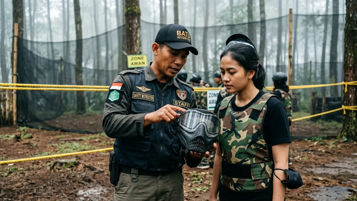 Pengecekan standar keselamatan paintball di Batu