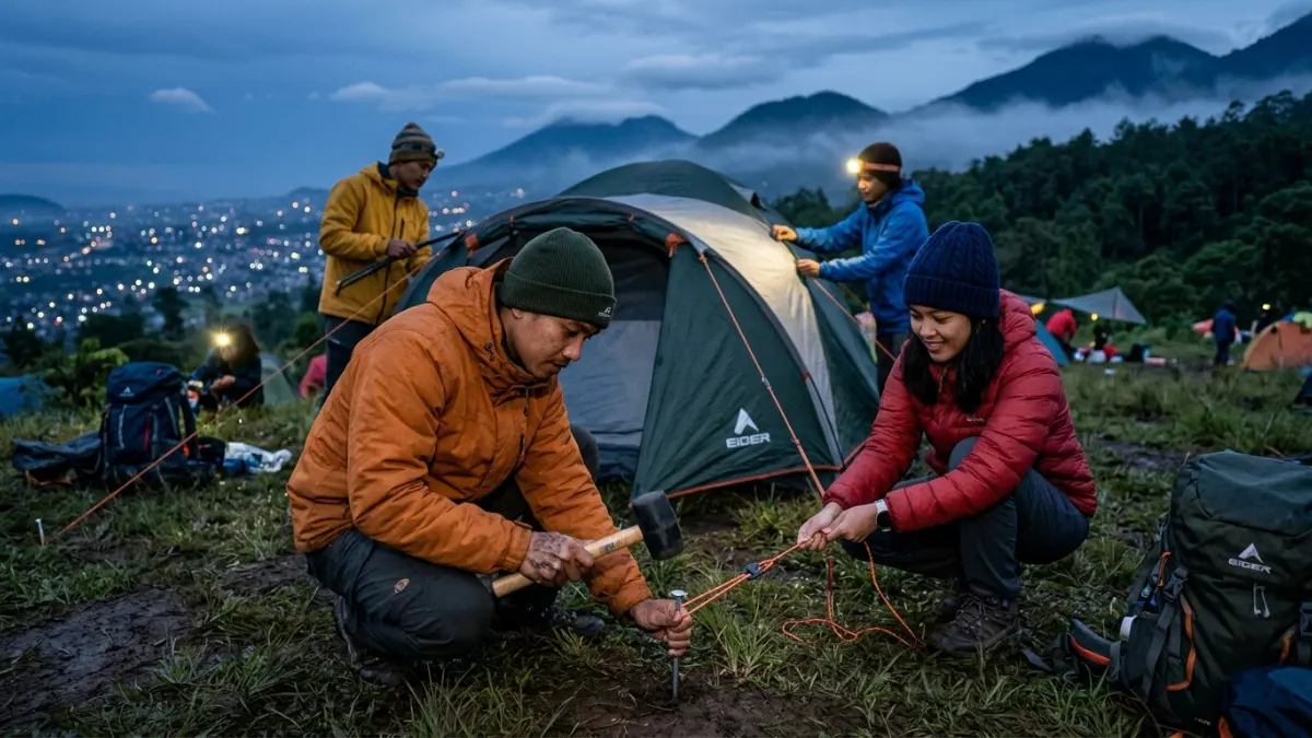 Persiapan camping malam di Batu