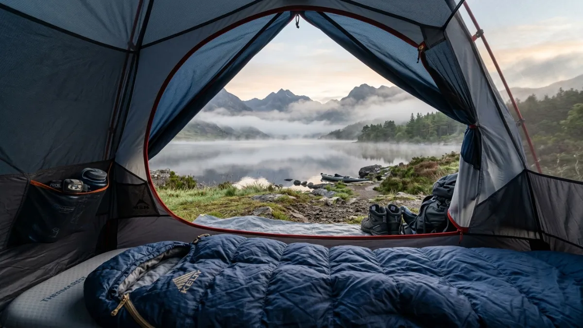 Sleeping bag dan tenda kemah di alam