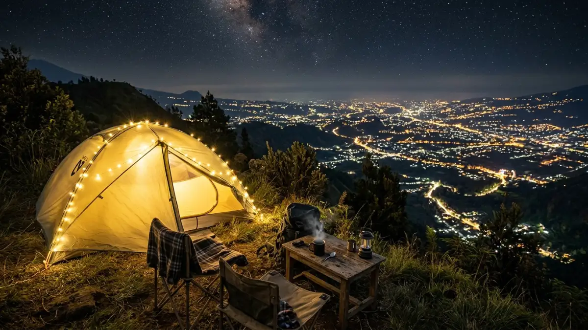 Suasana camping malam di Batu