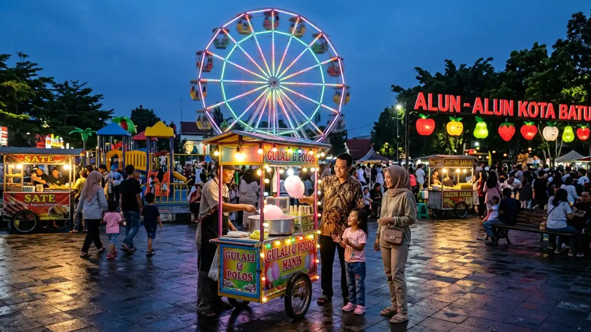 Suasana malam di Alun-Alun Kota Batu