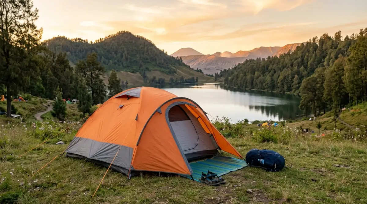 Tenda dome camping di kawasan gunung Jawa Timur