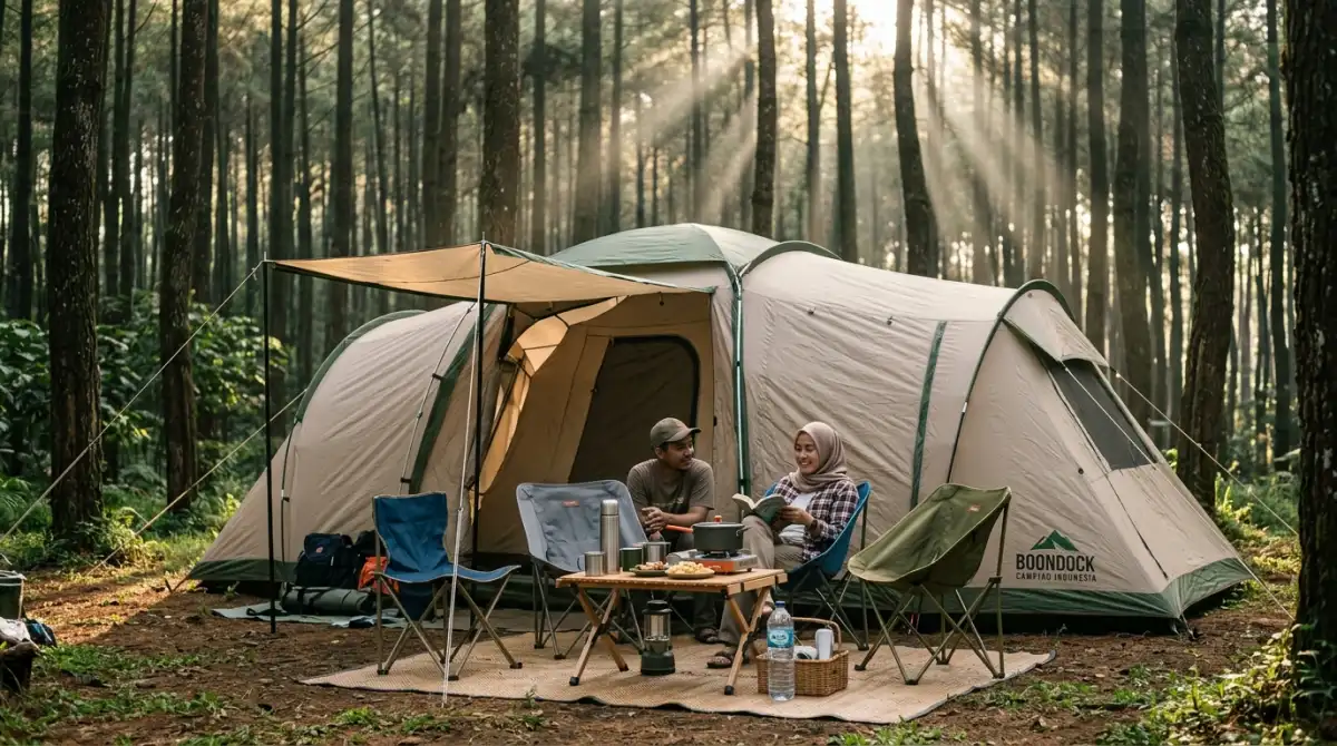 Tenda tunnel luas untuk camping keluarga