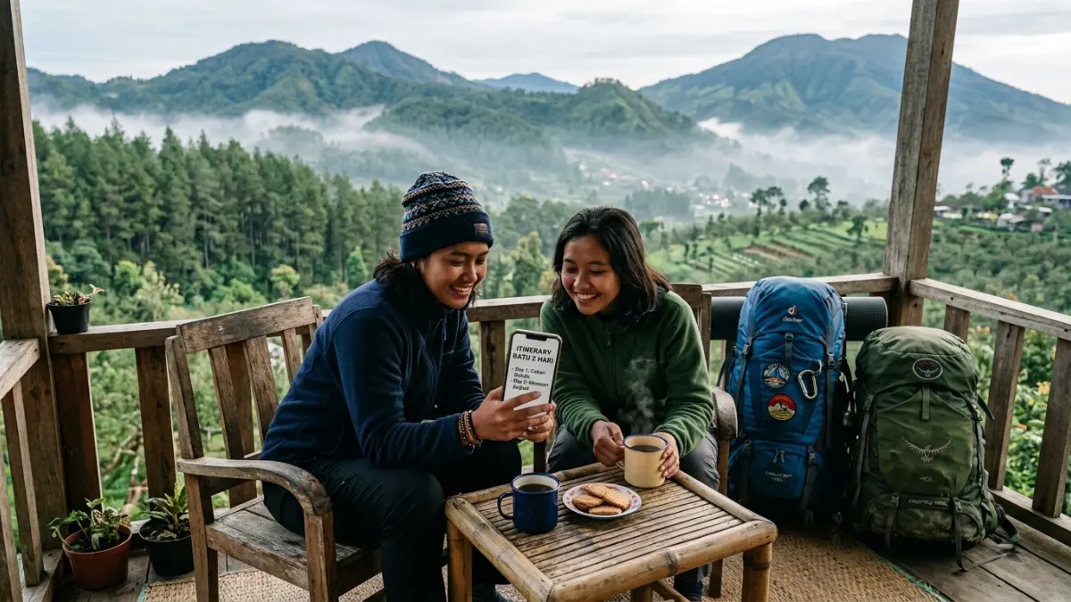 Wisatawan mengecek itinerary dua hari di homestay Batu